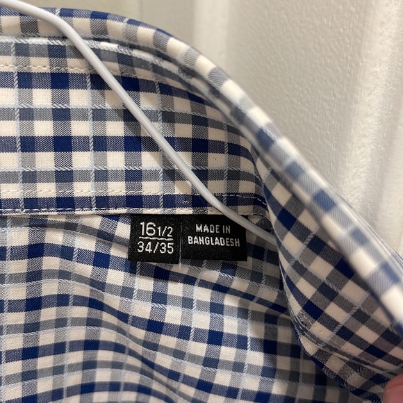 NWT Hugo Boss Dress Shirt Mark Sharp Fit 16.5 L x 34/35 Blue Check Gingham - Picture 6 of 11